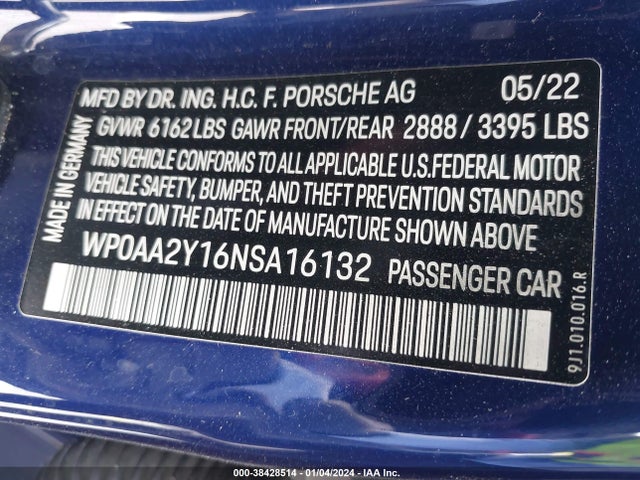 2022 PORSCHE TAYCAN WP0AA2Y16NSA16132 Photo 8