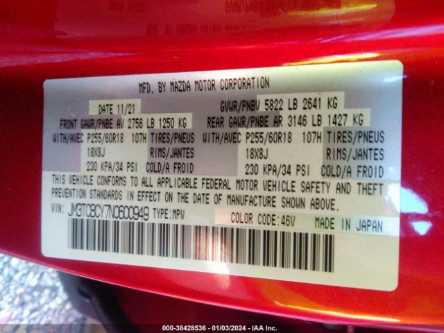 2022 MAZDA CX-9 JM3TCBCY7N0600949 Photo 8