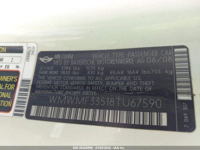 2008 MINI COOPER WMWMF33518TU67590 Photo 8