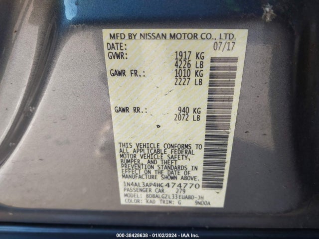 2017 NISSAN ALTIMA 2.5 S VIN: 1N4AL3AP4HC474770