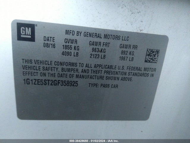 Chevrolet MALIBU 1LT 2016 1G1ZE5ST2GF358925 Image 9