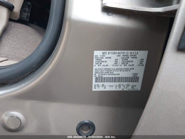 2003 FORD F-250 LARIAT/XL/XLT VIN: 1FTNW21S83EB60490