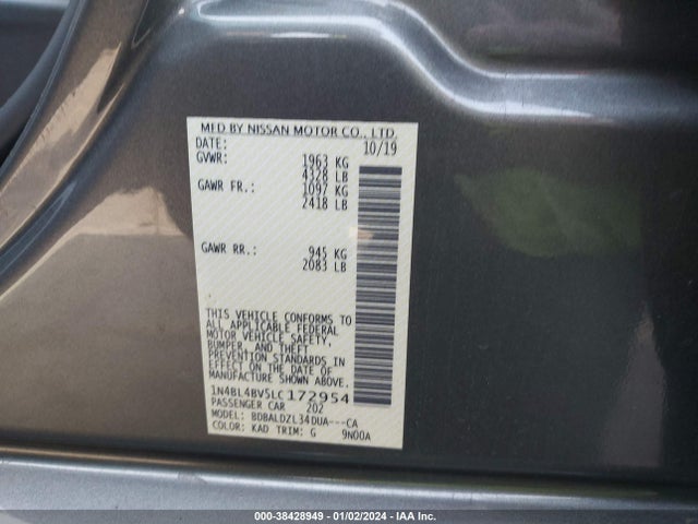 2020 NISSAN ALTIMA S FWD VIN: 1N4BL4BV5LC172954