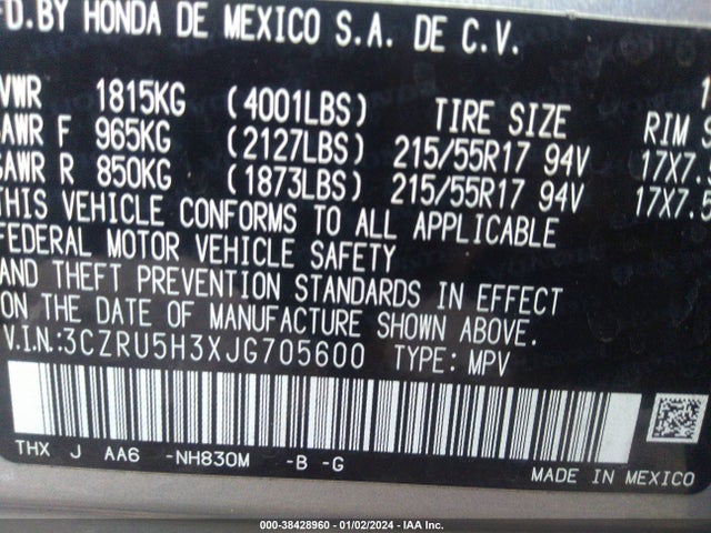 2018 HONDA HR-V 3CZRU5H3XJG705600 Photo 8