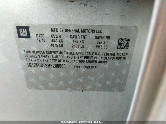 Chevrolet MALIBU 1LT 2017 1G1ZE5ST8HF200008 Image 9