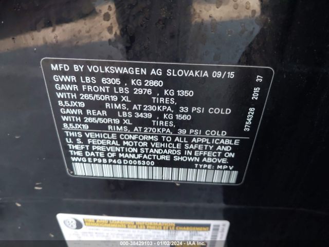 2016 VOLKSWAGEN TOUAREG WVGEP9BP4GD005300 Photo 8