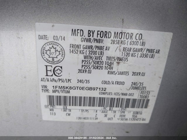 Ford EXPLORER SPORT 2014 1FM5K8GT0EGB97132 Image 9
