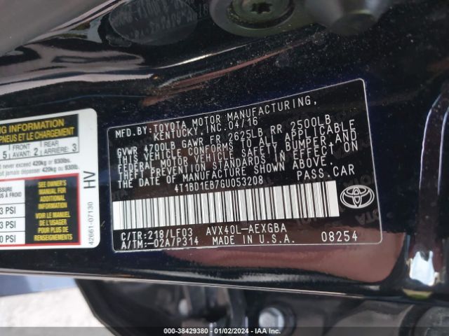 4T1BD1EB7GU053208 Toyota Avalon Hybrid Xle