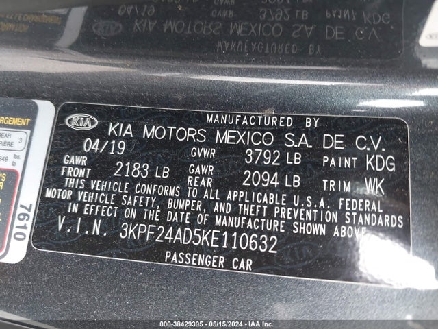 KIA Forte Lxs 2019 3KPF24AD5KE110632 Image 9