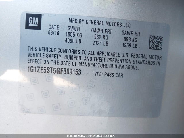 Chevrolet MALIBU 1LT 2016 1G1ZE5ST5GF309153 Image 9