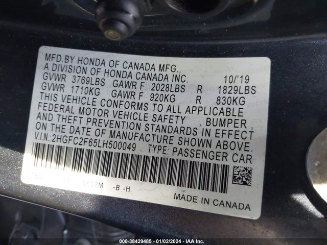 Honda Civic Lx 2020 2HGFC2F65LH500049 Image 9