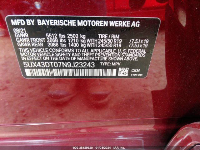 5UX43DT07N9J23243 BMW X4 M40i