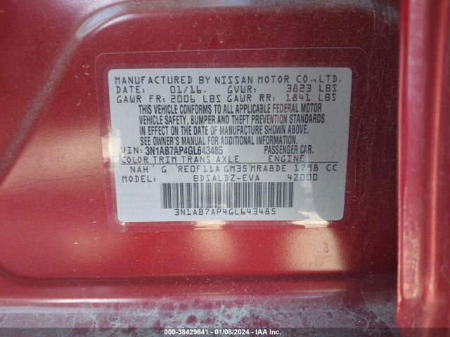 Nissan SENTRA SV 2016 3N1AB7AP4GL643485 Image 9