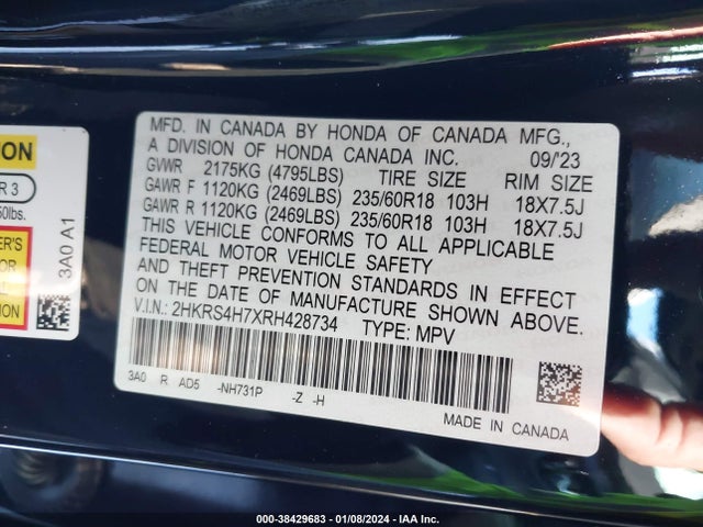 Honda Cr-v Ex-l Awd 2024 2HKRS4H7XRH428734 Image 9
