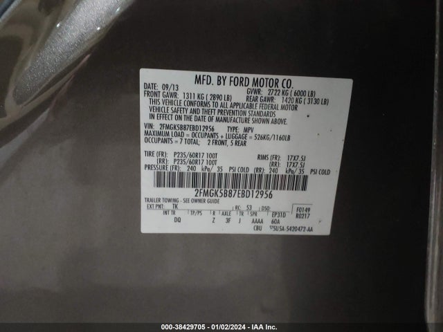 2014 FORD FLEX SE VIN: 2FMGK5B87EBD12956