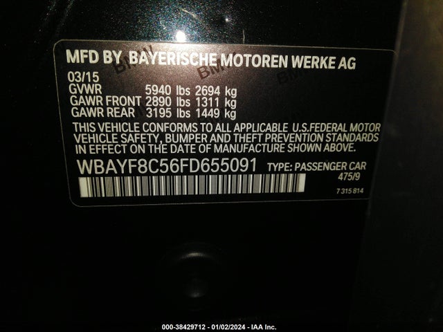 BMW 750li Xdrive 2015 WBAYF8C56FD655091 Image 9