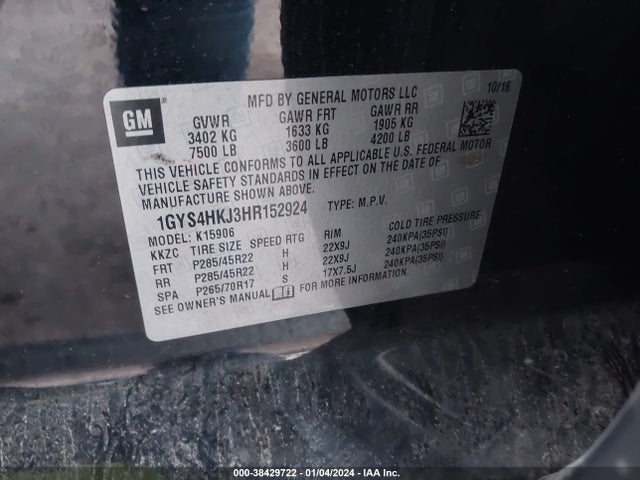 1GYS4HKJ3HR152924 Cadillac Escalade Esv Luxury
