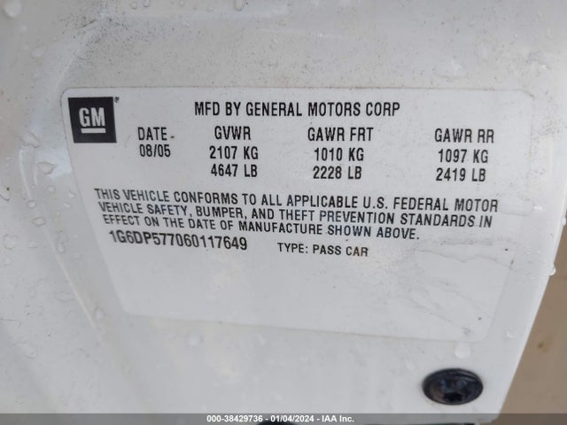 2006 CADILLAC CTS STANDARD VIN: 1G6DP577060117649
