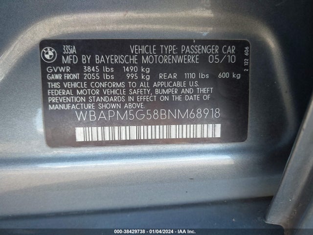 2011 BMW 335I VIN: WBAPM5G58BNM68918