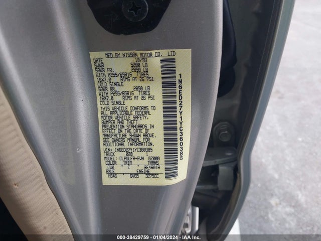 2000 NISSAN FRONTIER SE-V6/XE-V6 VIN: 1N6ED27Y1YC360385