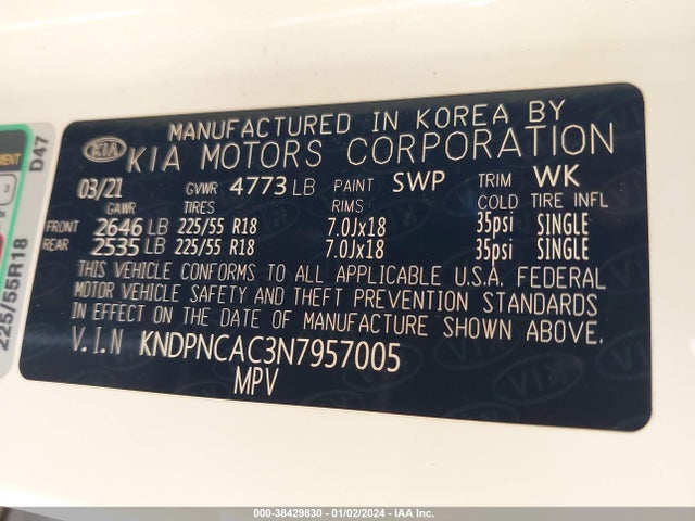 2022 KIA SPORTAGE EX VIN: KNDPNCAC3N7957005