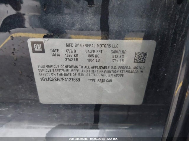 Chevrolet Sonic Lt Auto 2015 1G1JC5SH7F4127639 Image 9
