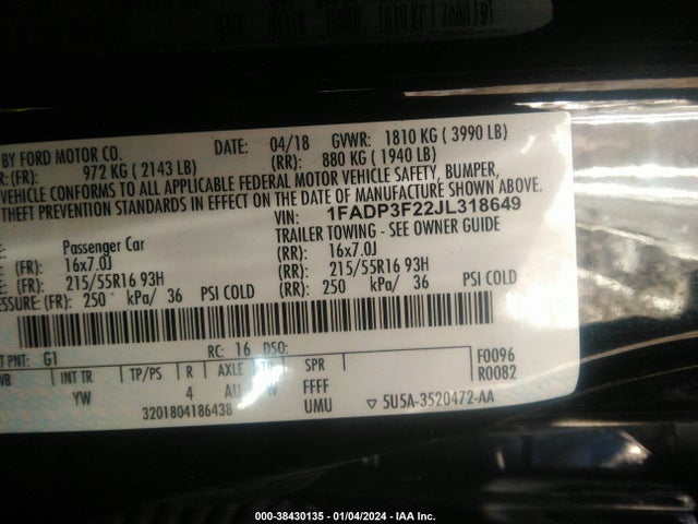 Ford FOCUS SE 2018 1FADP3F22JL318649 Image 9