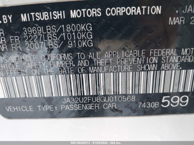 Mitsubishi LANCER ES 2016 JA32U2FU8GU010568 Image 9