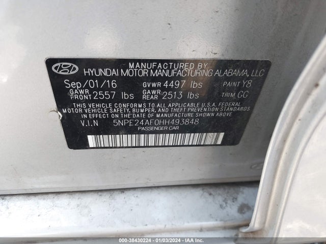 Hyundai Sonata 2017 5NPE24AF0HH493848 Image 9