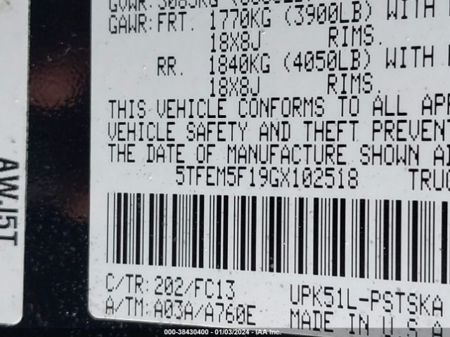 5TFEM5F19GX102518 Toyota Tundra Sr5 4.6l V8