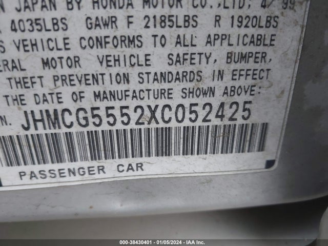 1999 HONDA ACCORD EX VIN: JHMCG5552XC052425
