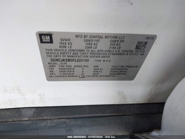 Chevrolet Trax 1ls 2015 3GNCJKSB5FL223190 Image 9