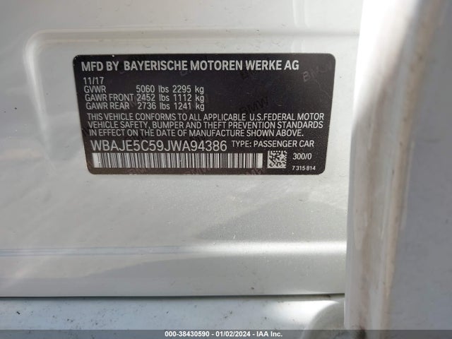 BMW 540I 2018 WBAJE5C59JWA94386 Image 9