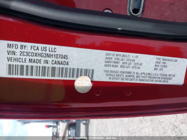 2C3CDXHG3NH107045 Dodge Charger Gt Rwd