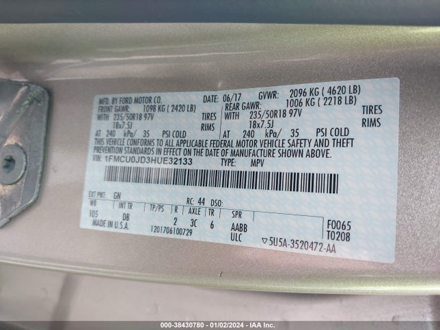 Ford Escape Titanium 2017 1FMCU0JD3HUE32133 Image 9