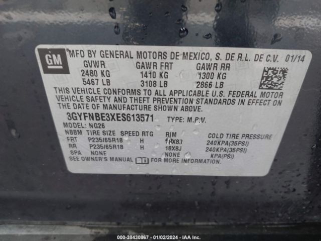 3GYFNBE3XES613571 Cadillac Srx Luxury Collection