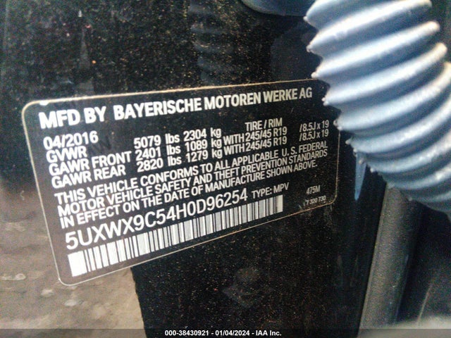 BMW X3 Xdrive28i 2017 5UXWX9C54H0D96254 Image 9