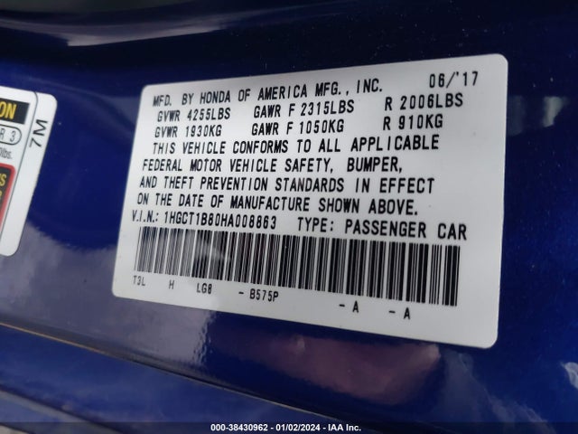 Honda Accord Ex-l 2017 1HGCT1B80HA008863 Image 9
