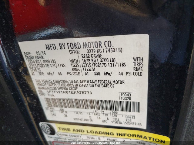 Ford F-150 Svt Raptor 2014 1FTFW1R61EFA76773 Image 9