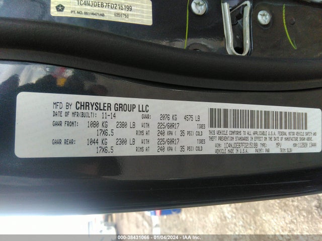2015 JEEP COMPASS LATITUDE VIN: 1C4NJDEB7FD215199
