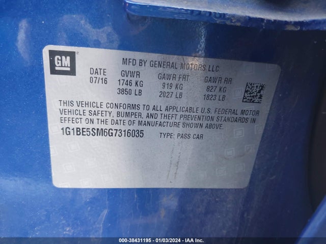 Chevrolet Cruze Lt Auto 2016 1G1BE5SM6G7316035 Image 9