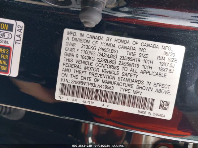 2HKRW1H93LH419563 Honda Cr-v 2wd Touring
