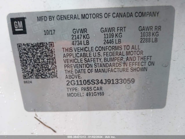 Chevrolet IMPALA 1LT 2018 2G1105S34J9133059 Image 9