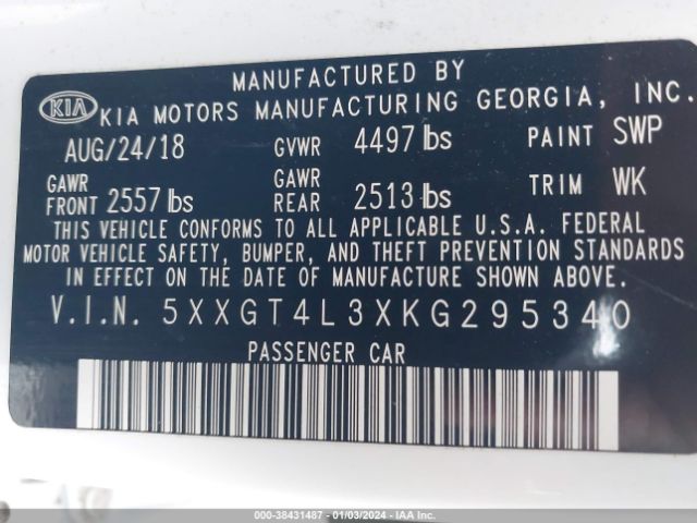 5XXGT4L3XKG295340 KIA Optima S