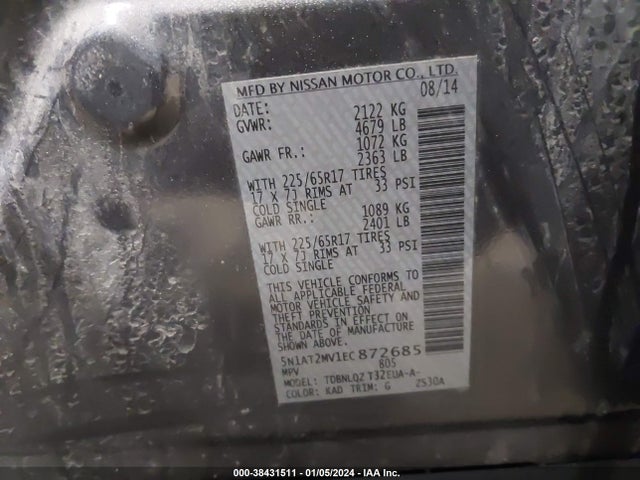 Nissan ROGUE SV 2014 5N1AT2MV1EC872685 Image 9