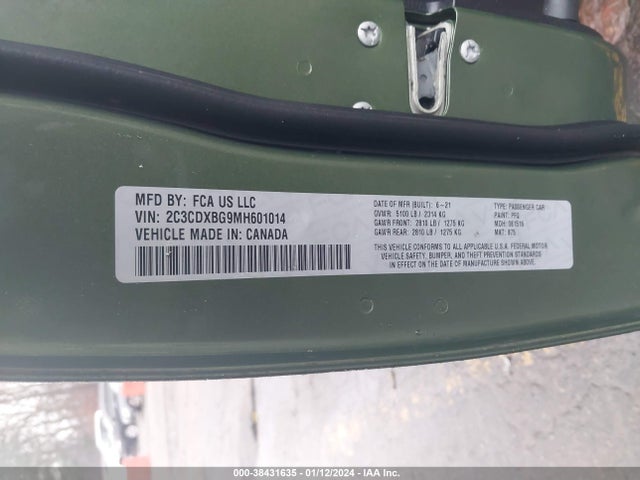 2021 DODGE CHARGER SXT RWD VIN: 2C3CDXBG9MH601014