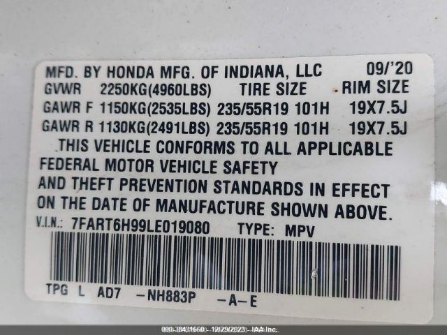 7FART6H99LE019080 Honda Cr-v Hybrid Touring