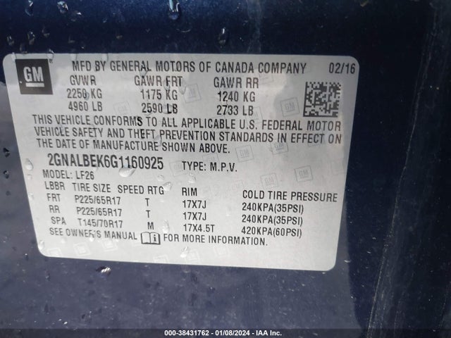 Chevrolet EQUINOX LS 2016 2GNALBEK6G1160925 Image 9