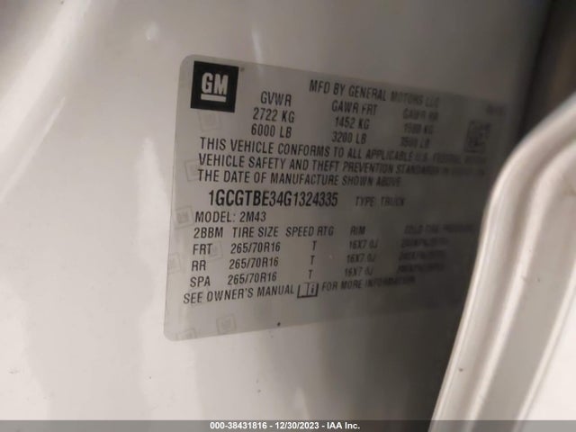 Chevrolet Colorado Wt 2016 1GCGTBE34G1324335 Image 9