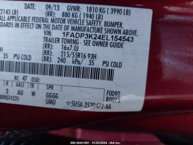 Ford FOCUS SE 2014 1FADP3K24EL154543 Image 9